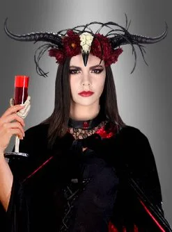 Deluxe Faun Hörner Mit Blumen Und Vogelschädel