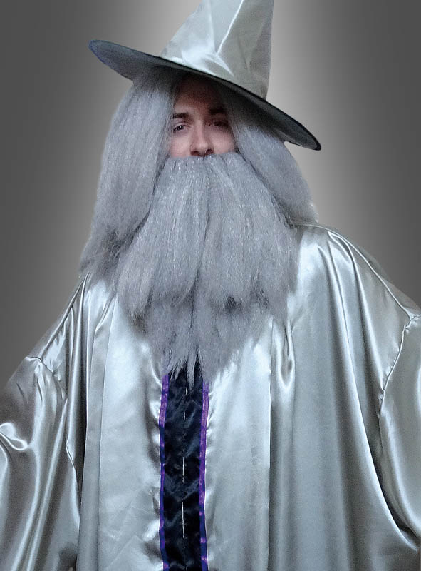 Silberner Zauberer Kostüm Mit Bart Und Perücke 2 Silberner Zauberer Kostüm Mit Bart Und Perücke – Bild 2